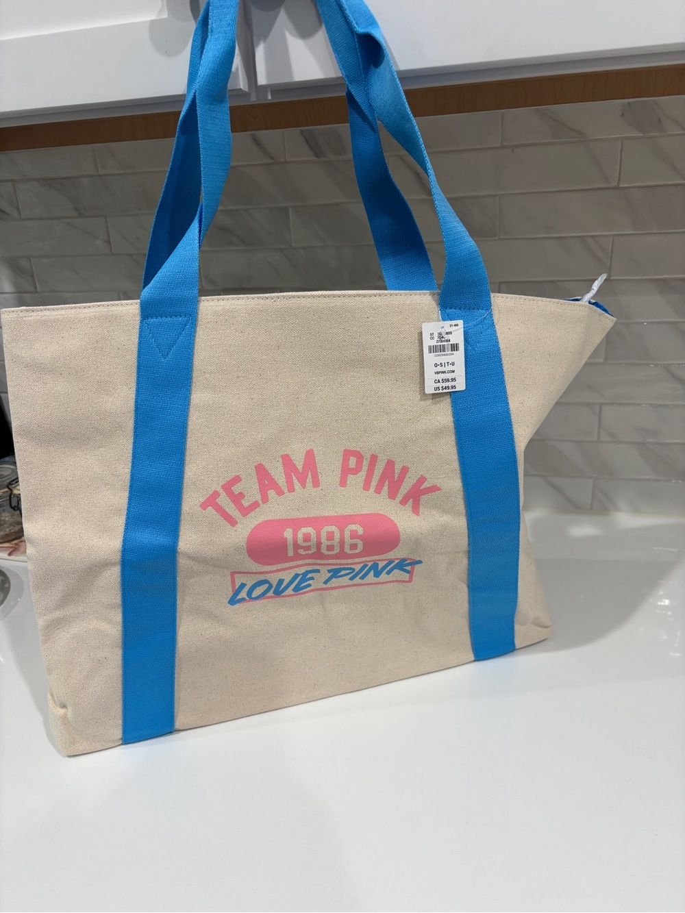 PINK Victoria's Secret Canvas Tote Bag - Team Pink 1986 NWT - 18”x14”x8”
